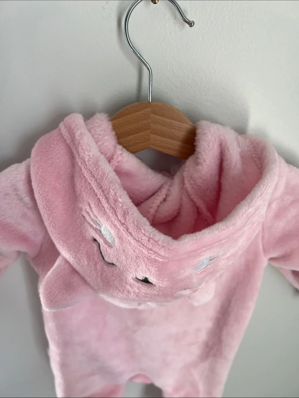 Duck Duck Goose | Soft Pink Hooded Fleece One-Piece for Babies #D00393 Sz 0-3M